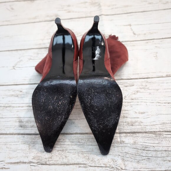 Giorgio Armani Suede Stiletto Ankle Boots Burgundy Pointed Toe Women US 6.5–7 - Picture 8 of 9